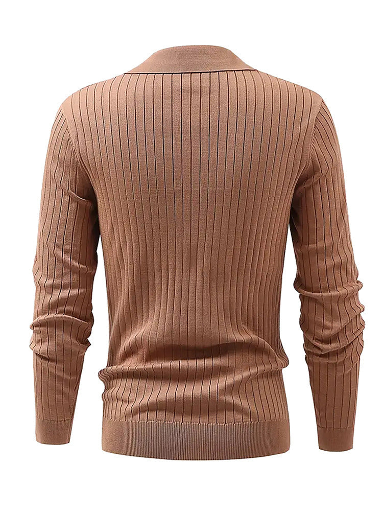 Dark green long sleeve slim fit ribbed knit polo by My Store, perfect for business-casual and date-night looks.
