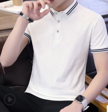 Navy men's cotton polo shirt with contrast collar and triple button placket by My Store