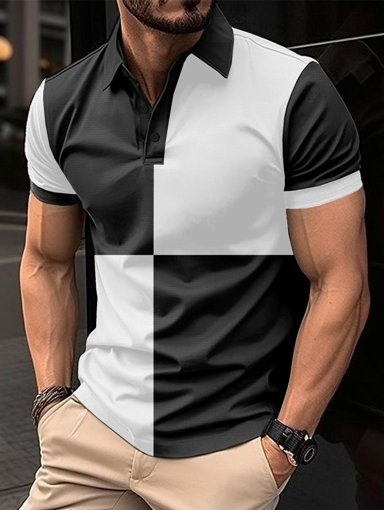 Bold Color-Block Cotton Polo Shirt - Contrast Stitching Design