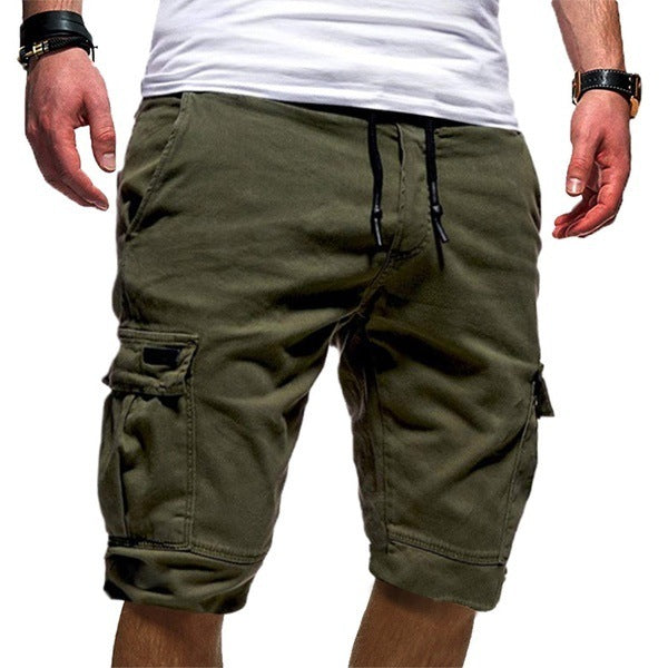 Men's black cargo jogger shorts with drawstring waist and multiple pockets by My Store