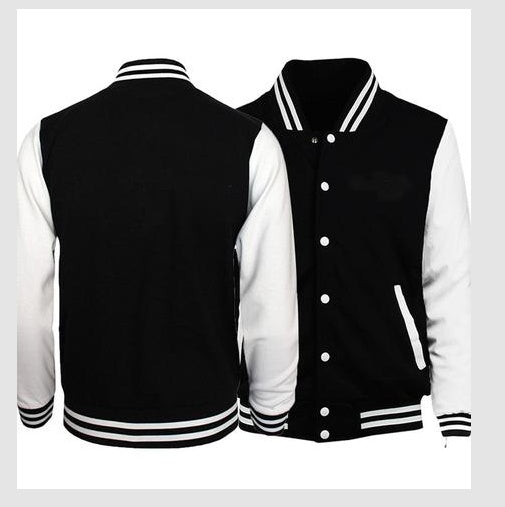 Black and white cotton blend varsity baseball jacket by My Store, featuring a two-tone design and athletic fit.