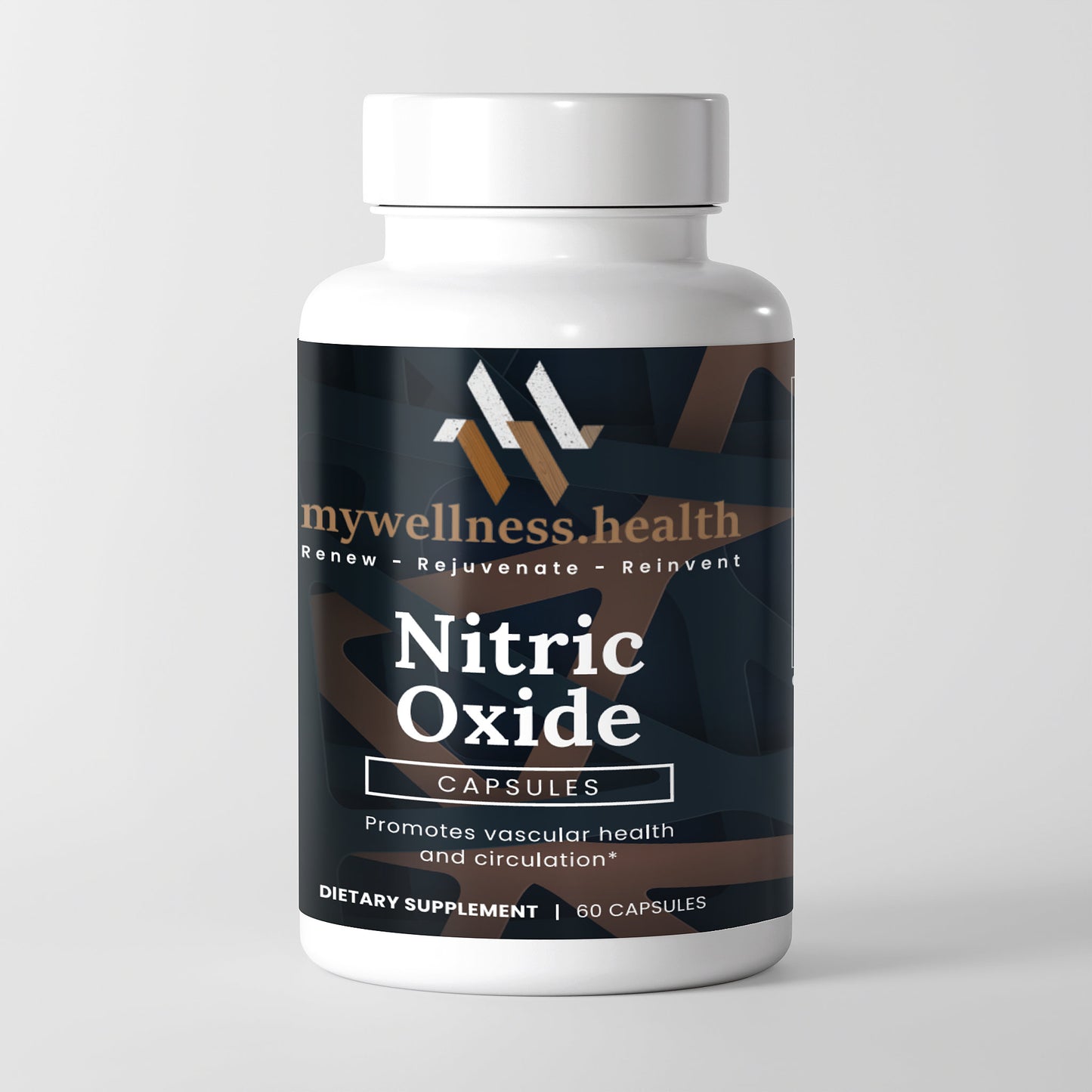 White container of mywellness.health Nitric Oxide Supplement with L-Arginine & L-Citrulline for blood flow support