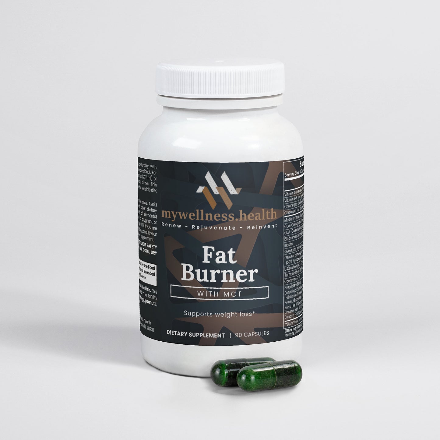 Fat burner supplement with MCT, clean-label, gluten-free, keto-friendly, by mywellness.health
