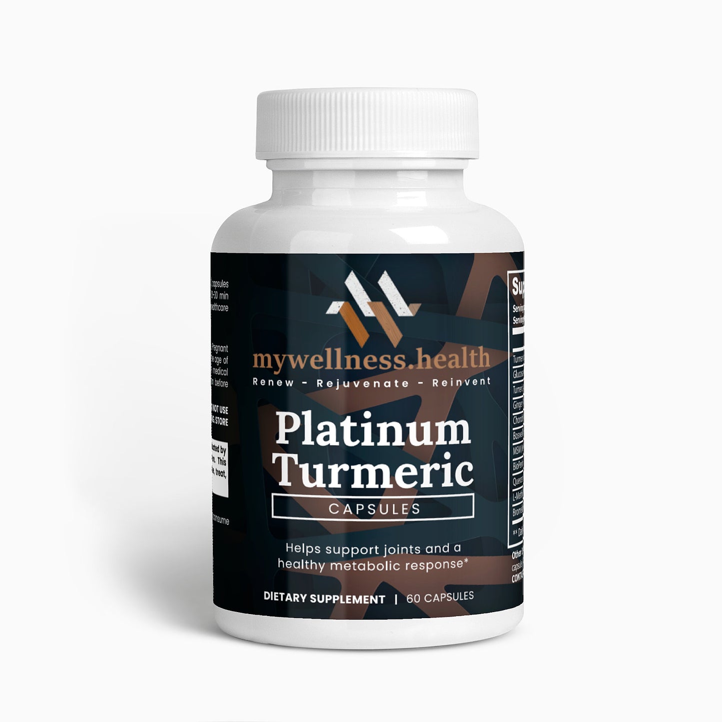 Platinum Turmeric natural extract bottle with black pepper extract and boswellia, mywellness.health brand