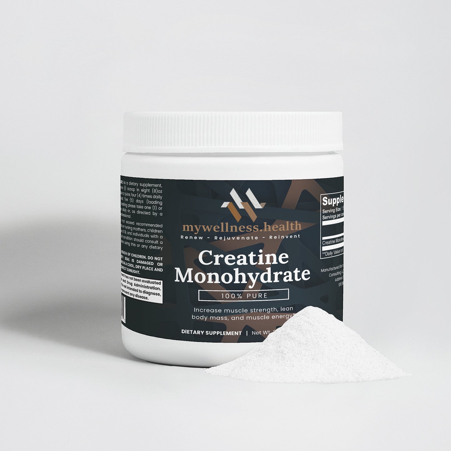 Unflavored Pure Creatine Monohydrate Powder in a 250g container by mywellness.health