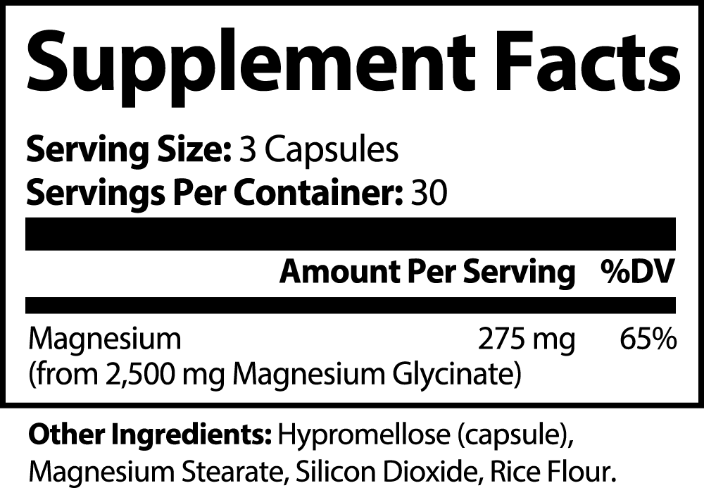 Pure Magnesium Glycinate 2500mg capsules in a clear bottle by mywellness.health for sleep support.