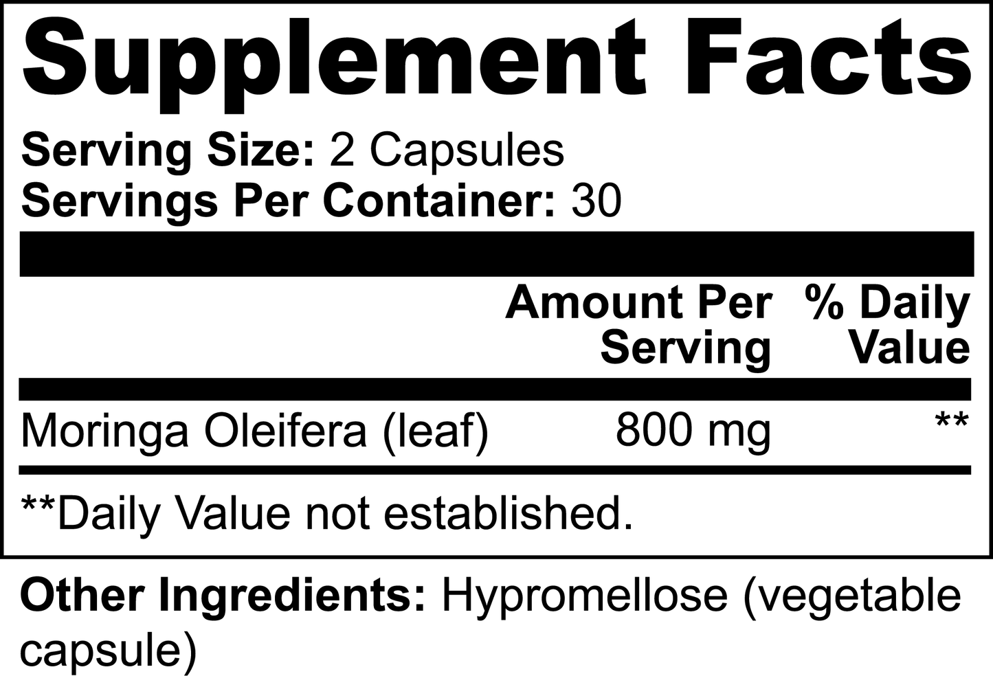 Green Moringa Pure Organic Leaf Capsules in a clear bottle by mywellness.health, allergen-free and clean-label