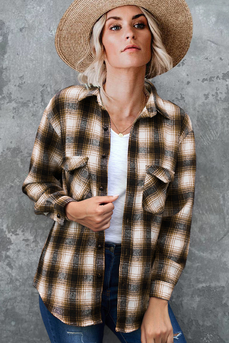 Oversized Plaid Shirt Jacket - Mid-Length Button Up Polyester Blend