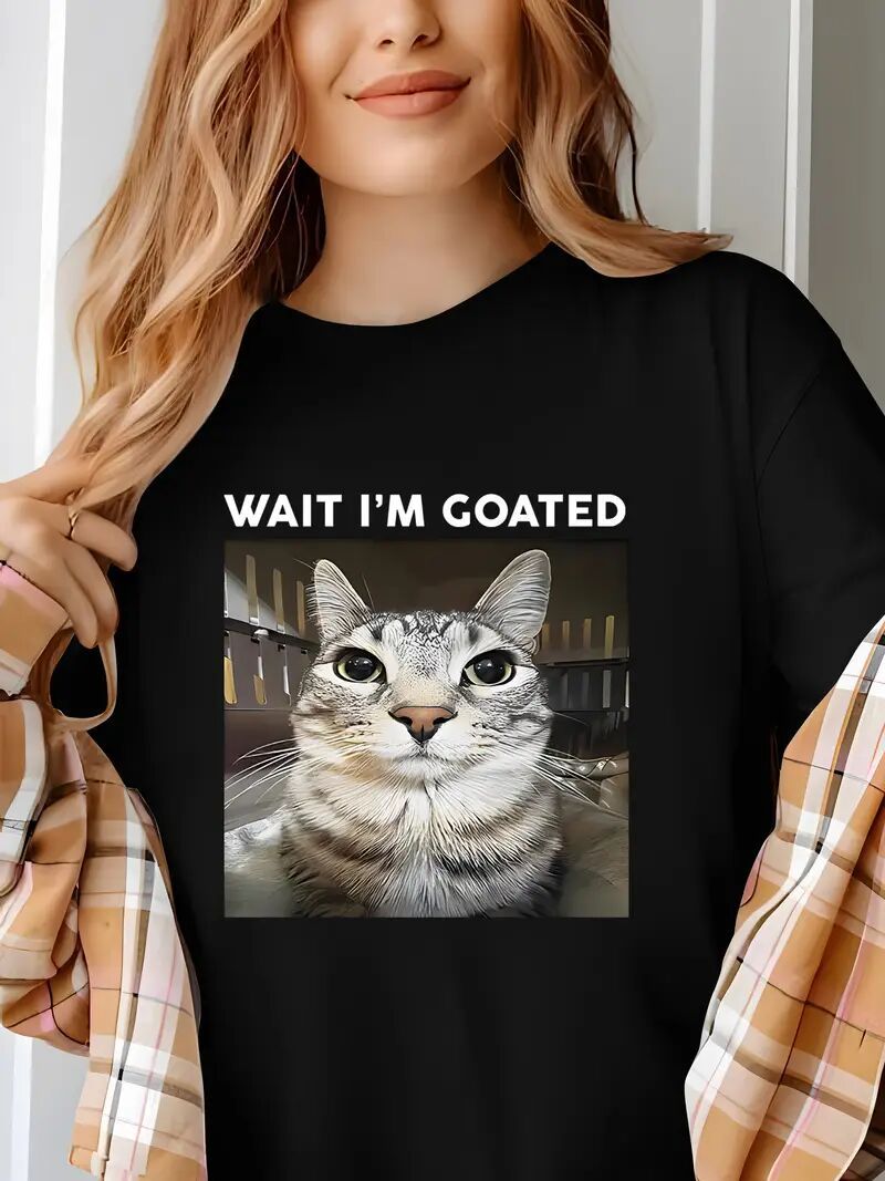 Women’s “Wait I’m Goated” Cat Graphic Tee