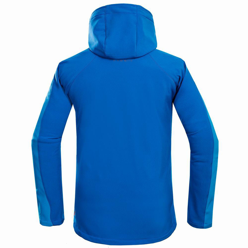 Men's black waterproof softshell jacket with adjustable hood and cuffs, designed for outdoor performance by My Store