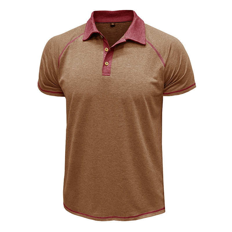 Khaki men's cotton blend polo shirt with contrast stitching, athletic fit, and button-down collar by My Store