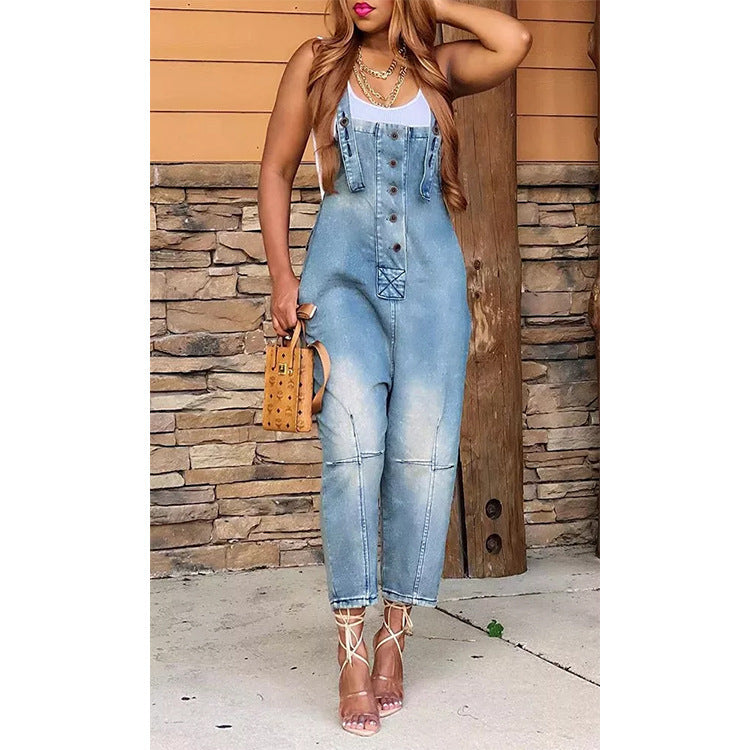 Women’s Casual Denim Suspender Overalls