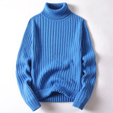 Blue ribbed turtleneck sweater in slim fit, perfect for casual autumn outings, by My Store.