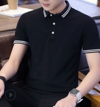 Men's Cotton Contrast Collar Polo Shirt - Triple Button Placket