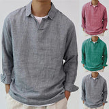Rose red long sleeve lapel pullover shirt in breathable cotton blend by My Store