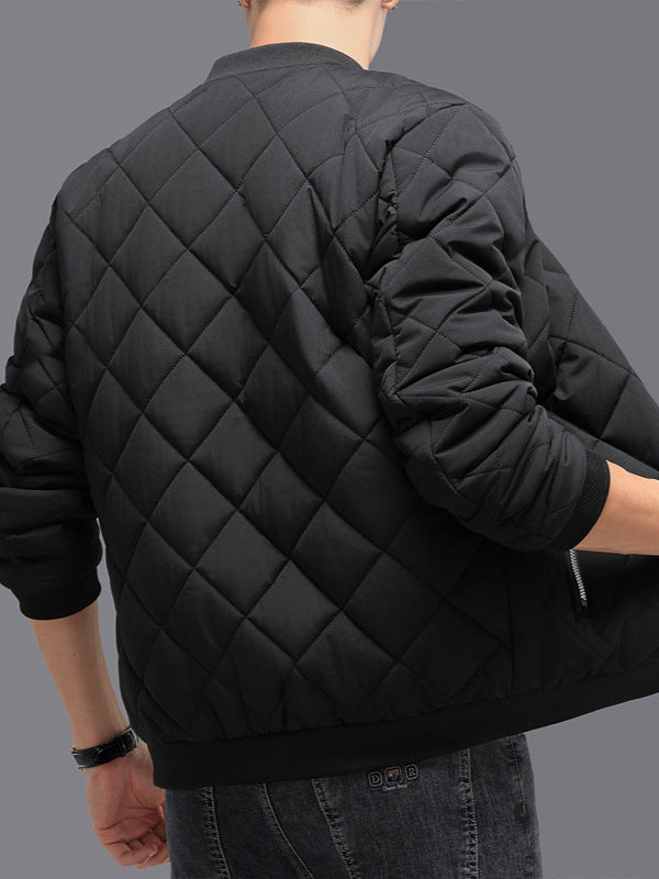 Khaki thickened quilted winter bomber jacket with velvet lining, casual baseball style by My Store