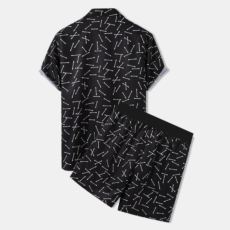 Men's Tropical Palm Print Shirt Shorts Set - Beach Summer Outfit