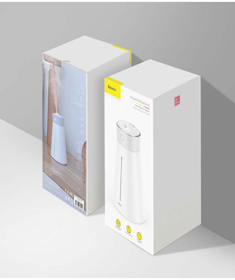 Baseus USB humidifier in white, 2.6L capacity, 36dB quiet operation, perfect for desktop air moisture.
