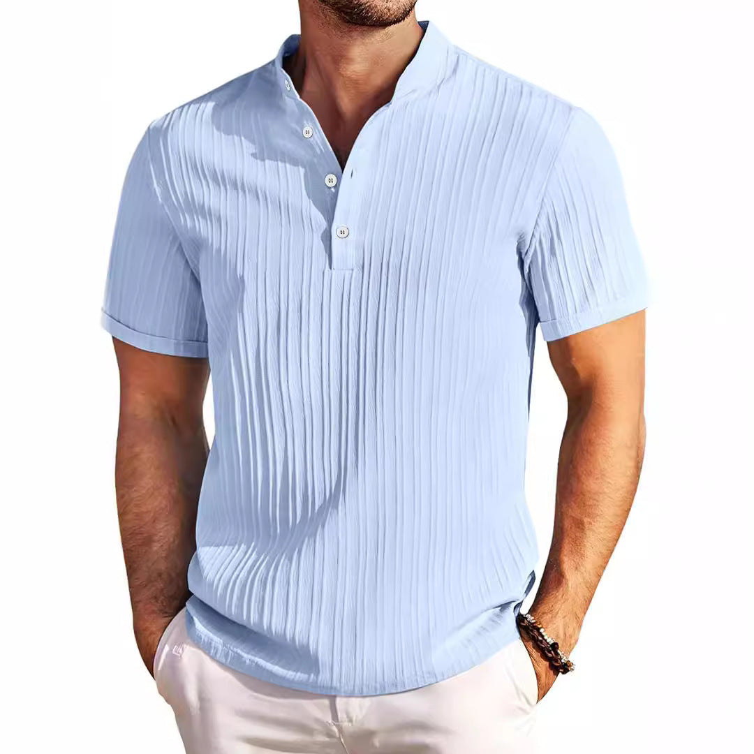 Summer Stand Collar Stripe Polo Shirt