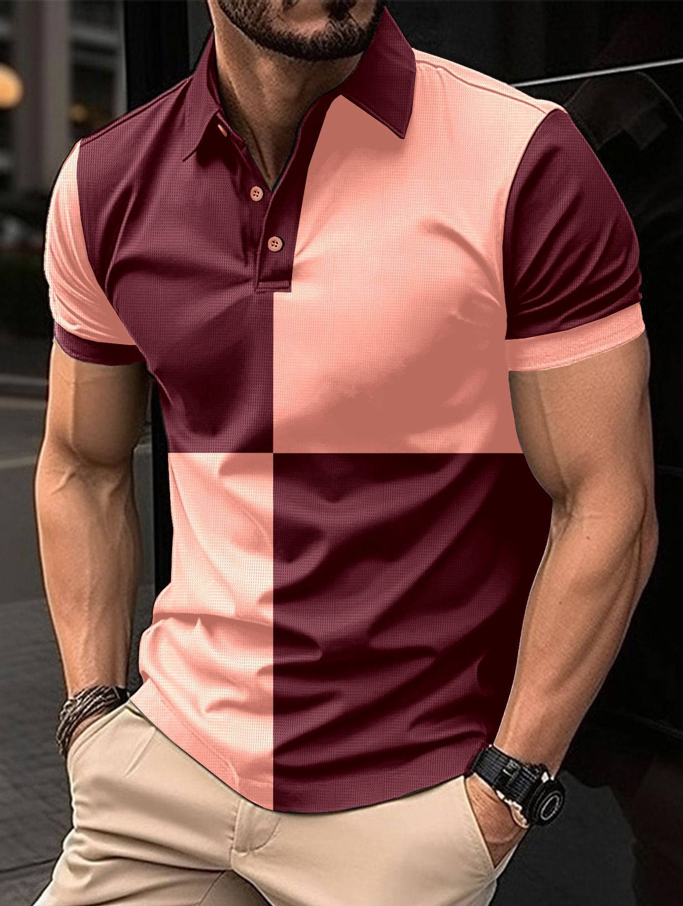 Bold Color-Block Cotton Polo Shirt - Contrast Stitching Design