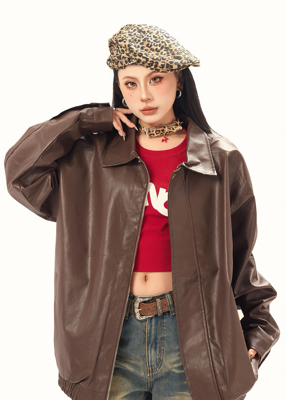 Oversized Punk Moto PU Leather Jacket - Vegan Biker Style