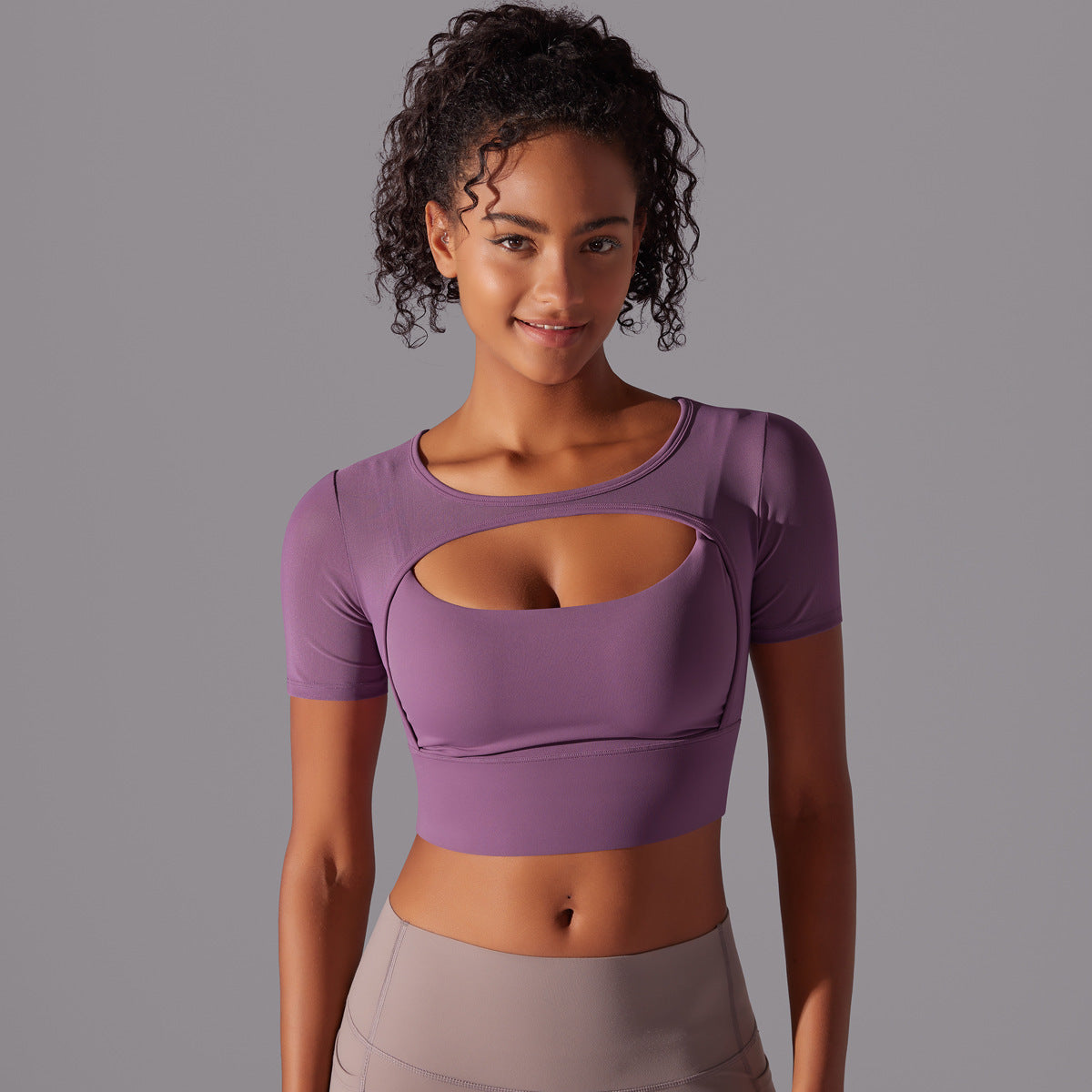 Mesh Double Layer Cutout Sports Bra - Black Breathable Fitness Top
