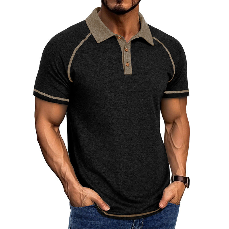 Khaki men's cotton blend polo shirt with contrast stitching, athletic fit, and button-down collar by My Store