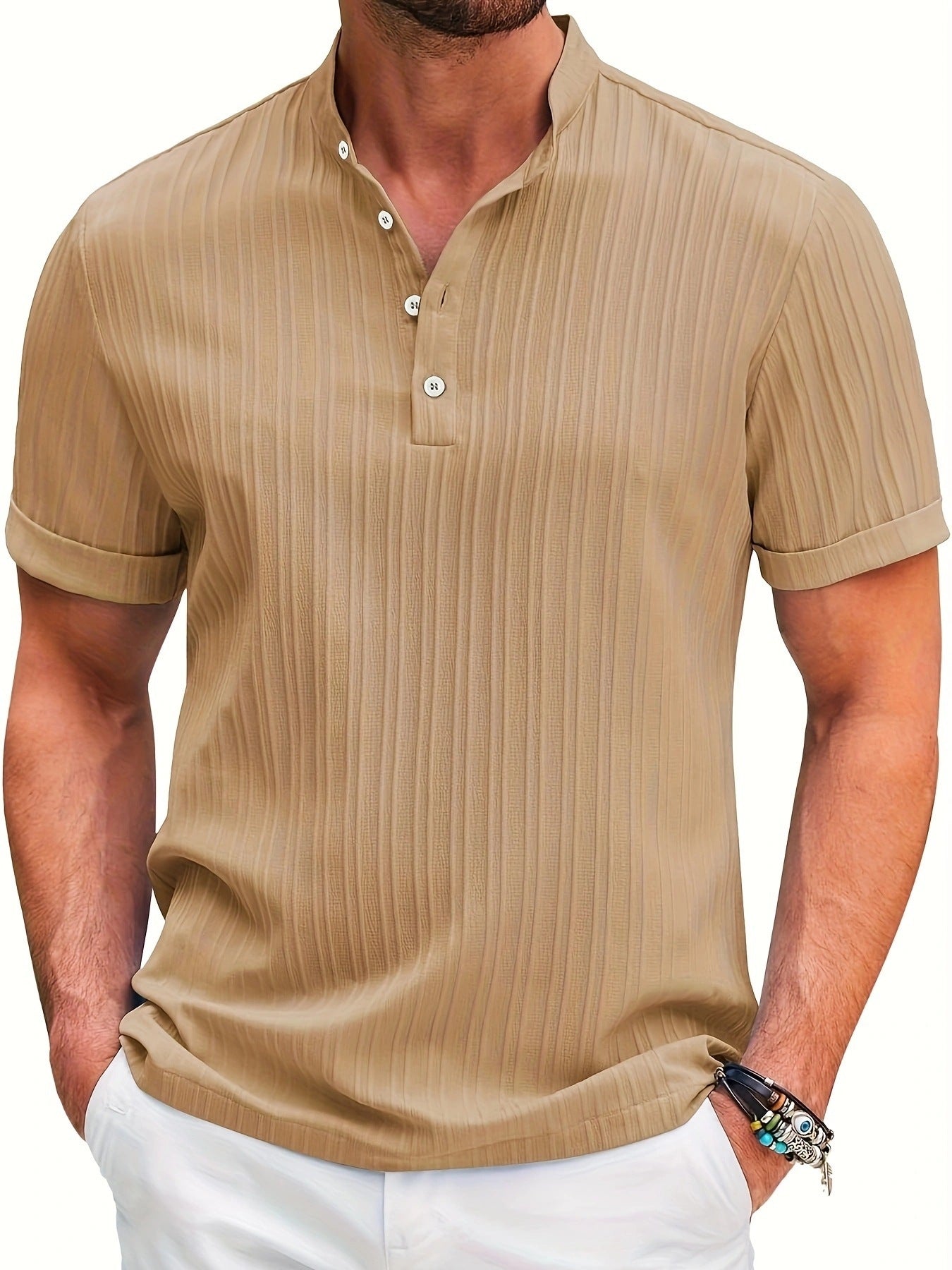 Summer Stand Collar Stripe Polo Shirt