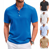 Summer Stand Collar Stripe Polo Shirt