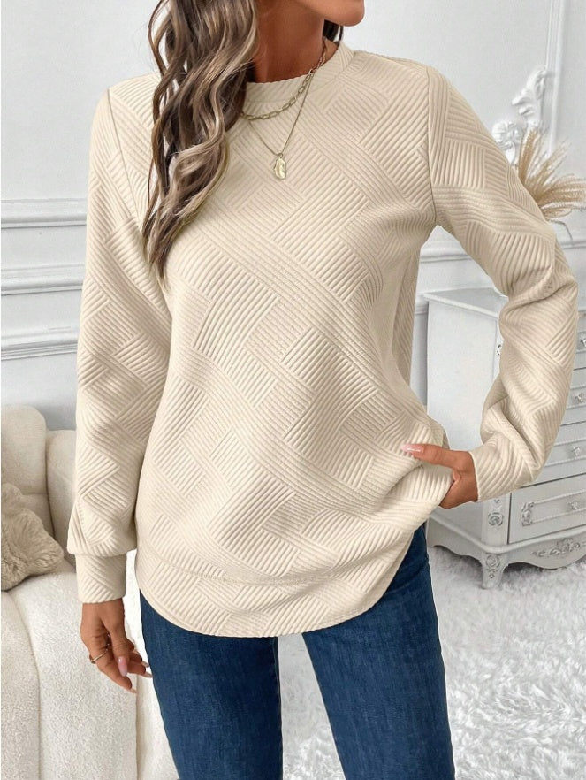 Waffle-Textured Asymmetrical Hem Sweatshirt