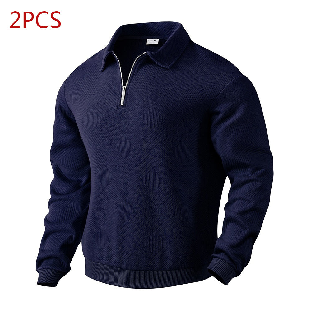 Textured Jacquard Half-Zip Polo Sweatshirt - Long Sleeve