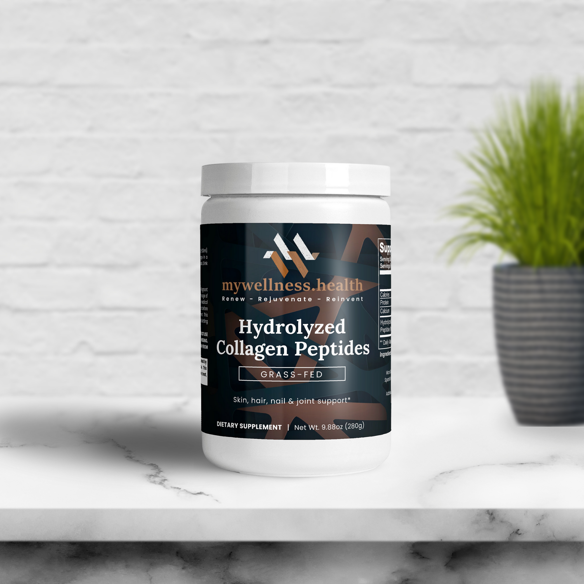 Grass-fed hydrolyzed collagen peptides in a 280g natural bovine powder by mywellness.health
