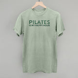 Bay Comfort Colors tee from Ivy + Cloth featuring 'Pilates Is My Happy Hour' graphic, perfect for casual fitness wear.