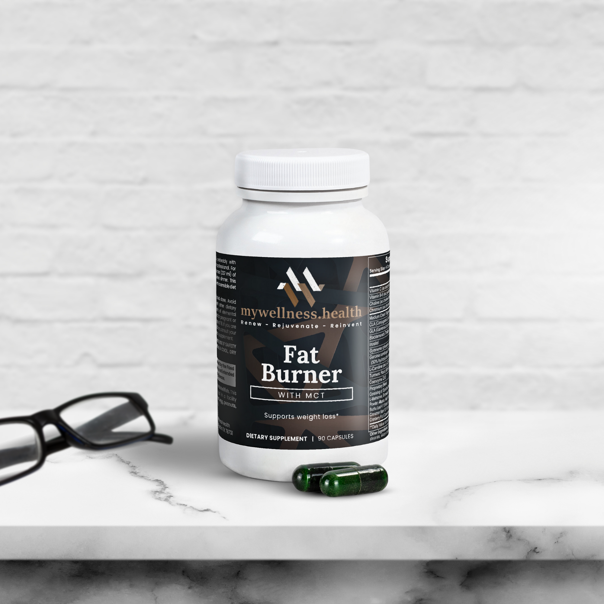Green capsule supplement for weight loss with MCT oil, allergen-free, by mywellness.health