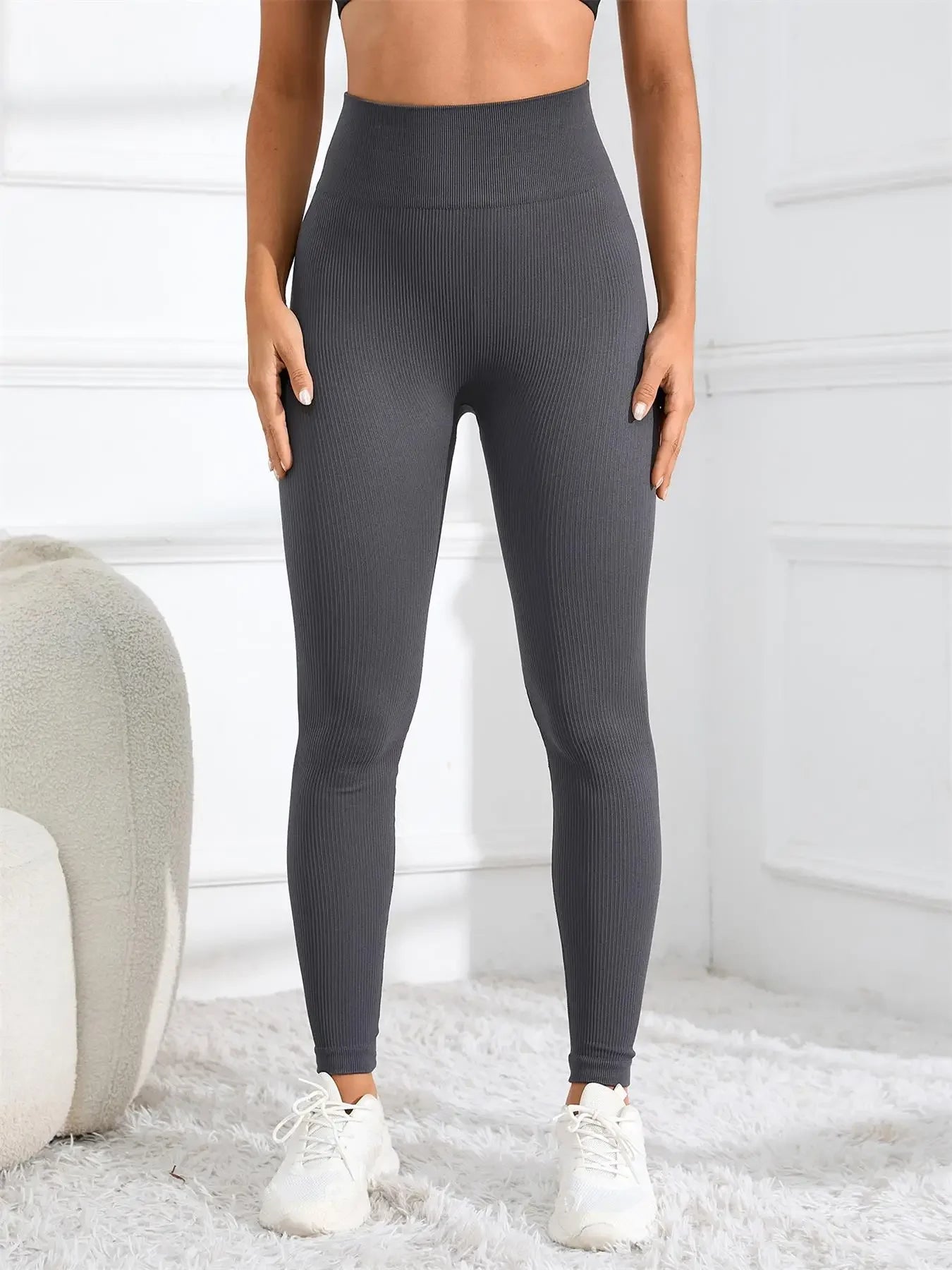 High Waisted Seamless Ribbed Yoga Leggings for Gym and Casual Wear