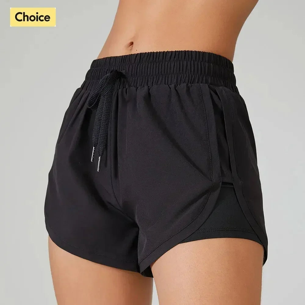 Pantalones cortos deportivos elásticos 2 en 1 para mujer, para correr, yoga, fitness y jogging