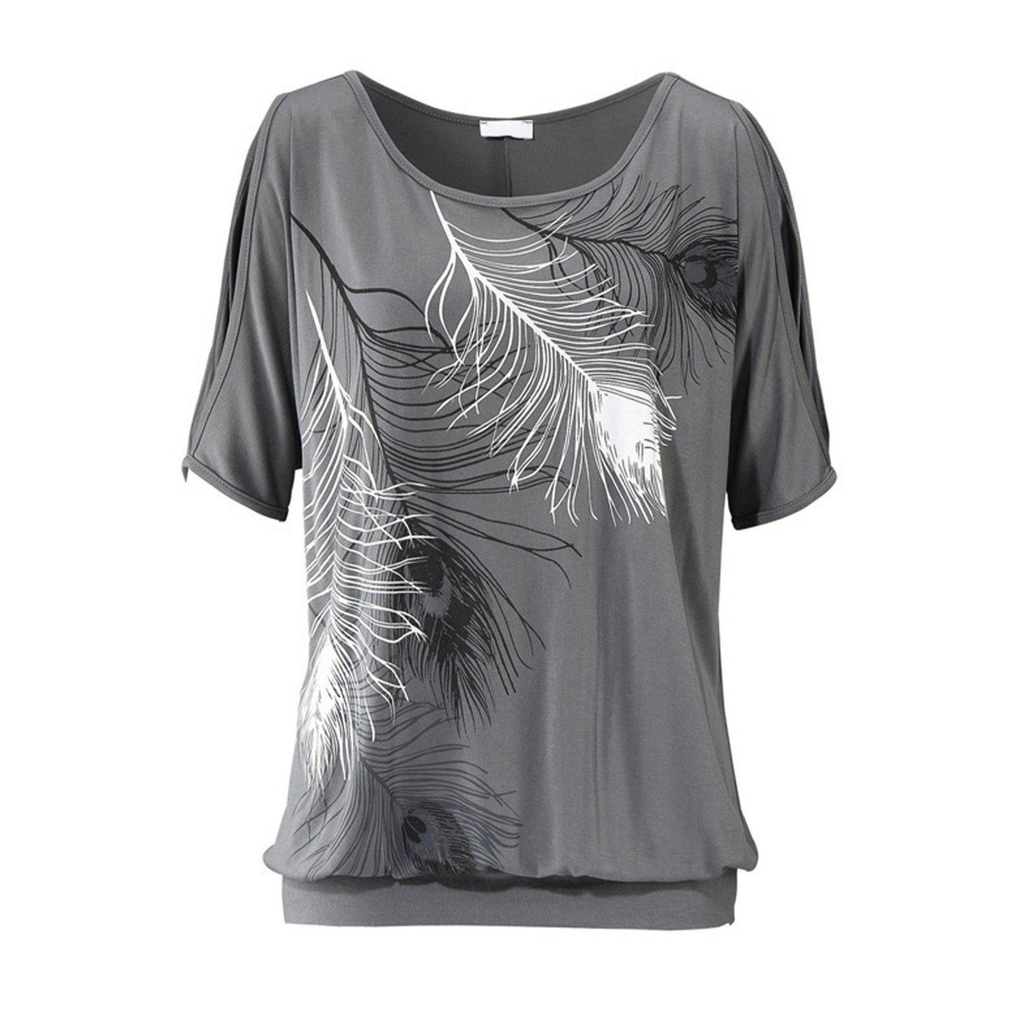 Women's Feather Print Cut Shoulder T-Shirt