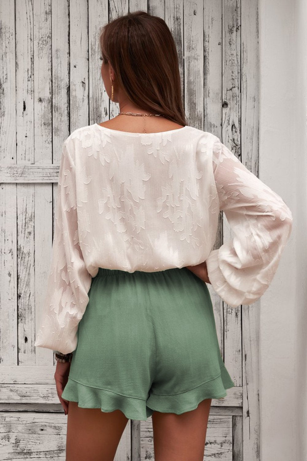 Damen Sommer-Shorts aus Leinen-Baumwolle mit Taschen in Grün