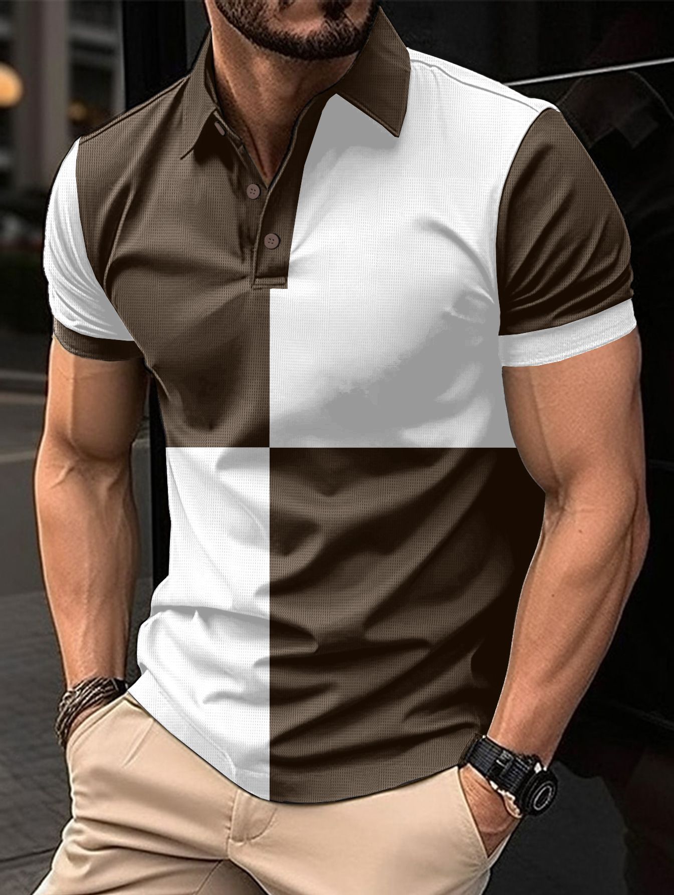 Bold Color-Block Cotton Polo Shirt - Contrast Stitching Design