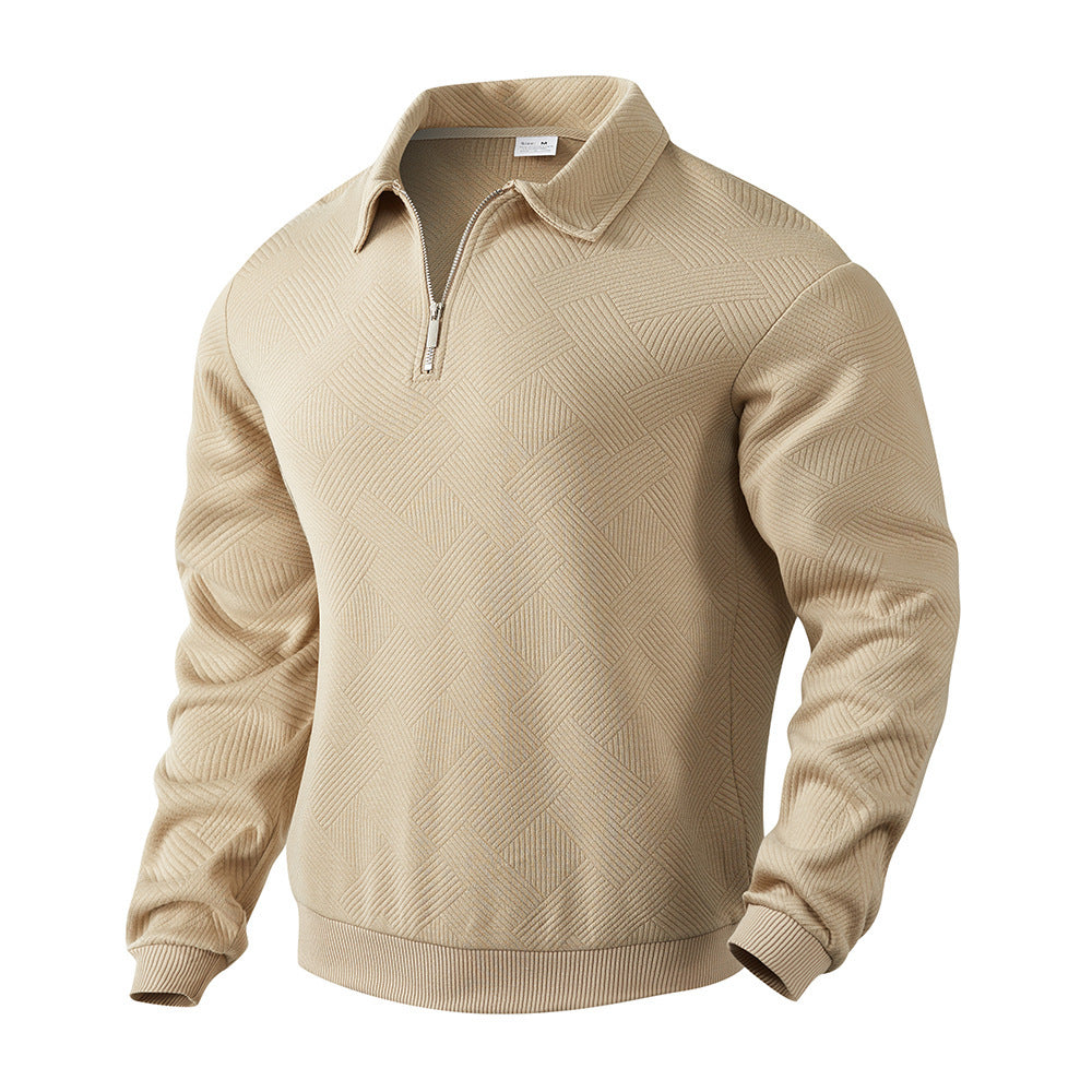 White textured jacquard half-zip polo sweatshirt with long sleeves by My Store