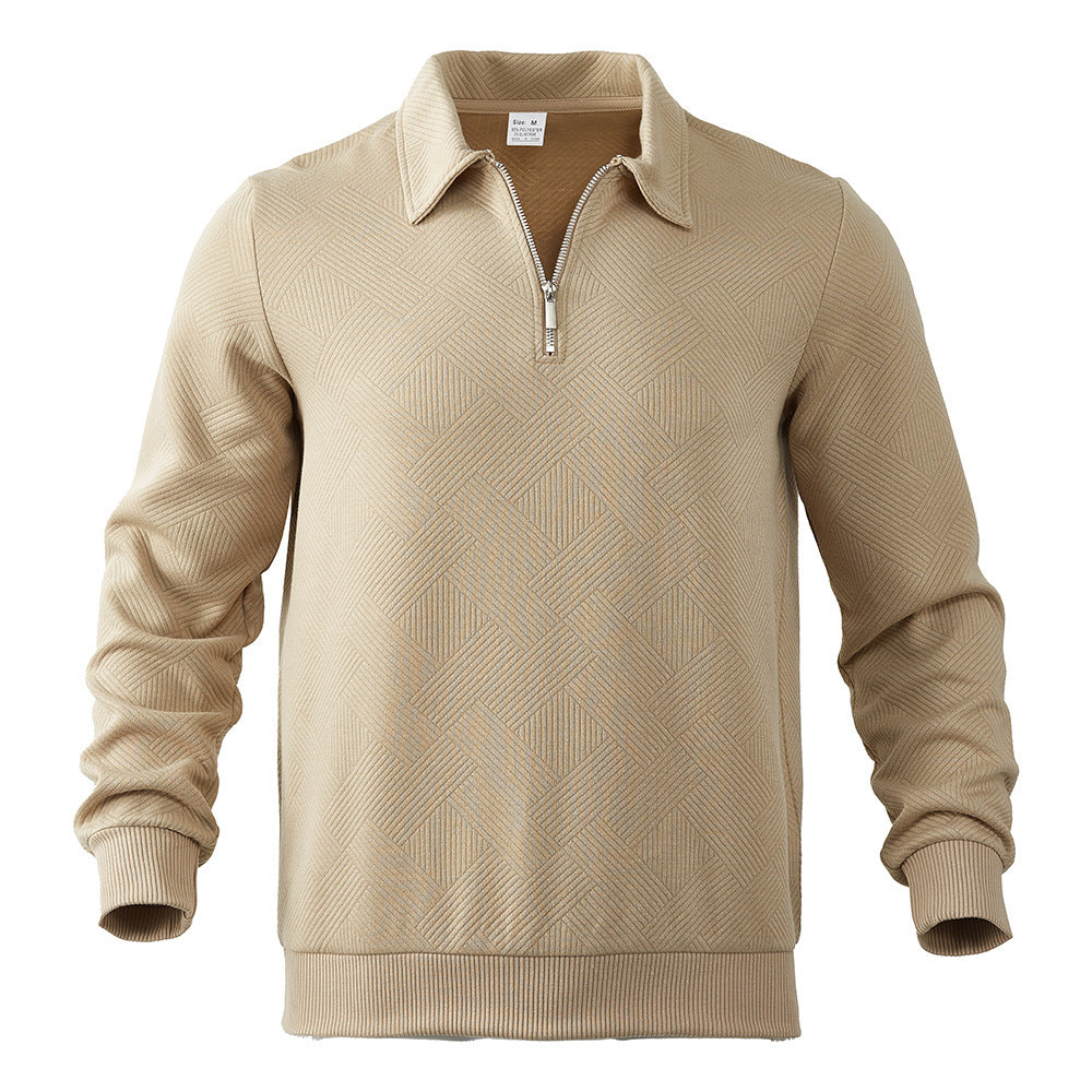 Black textured jacquard half-zip polo sweatshirt with long sleeves by My Store
