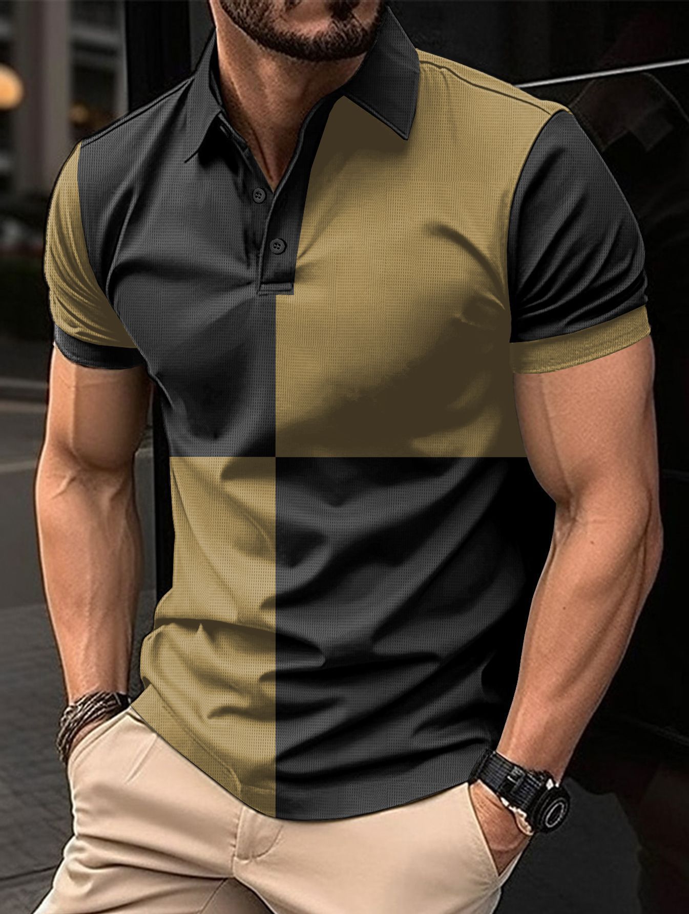 Bold Color-Block Cotton Polo Shirt - Contrast Stitching Design