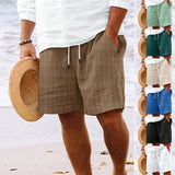 White stripe print summer shorts in breathable bamboo-cotton with drawstring waist by My Store