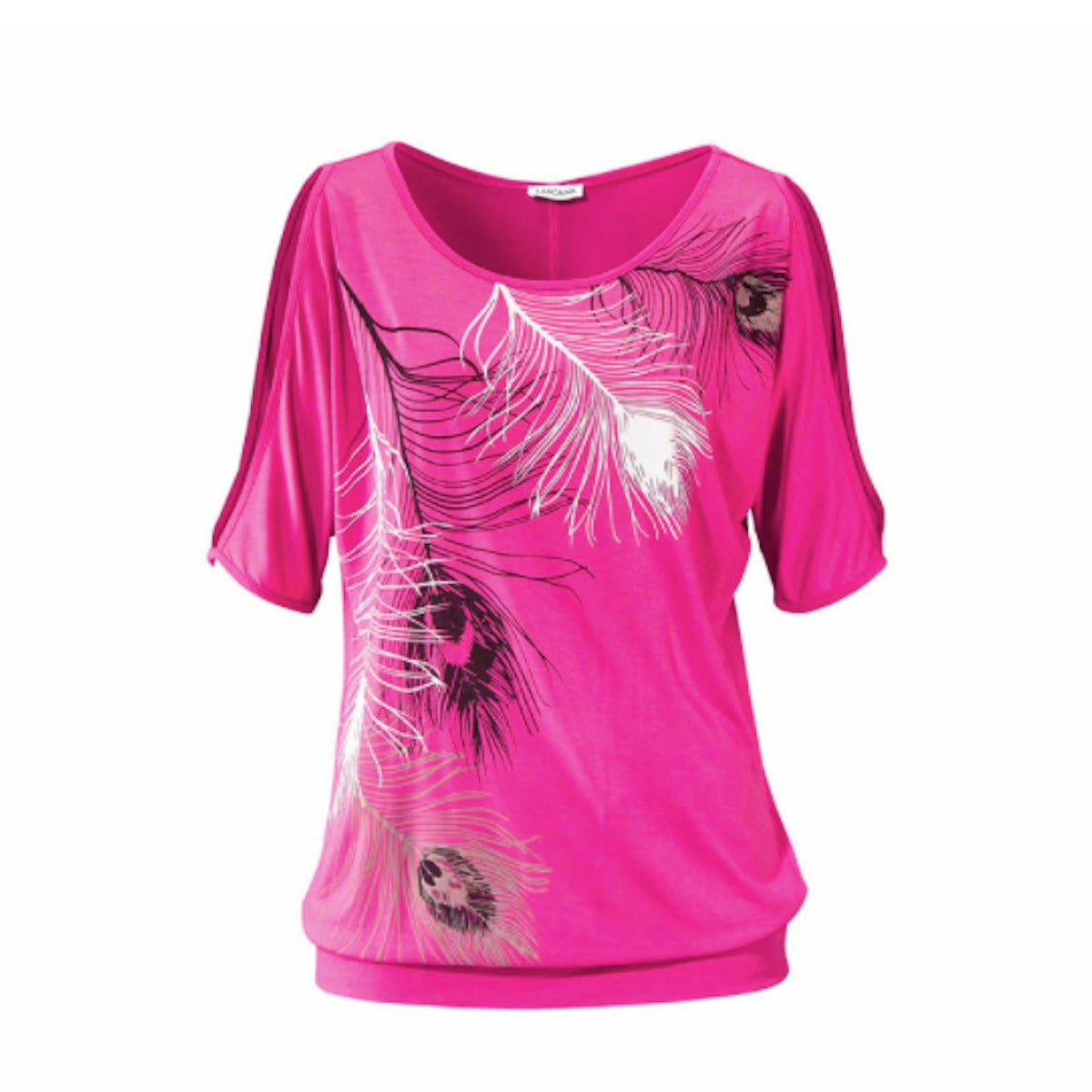 Women's Feather Print Cut Shoulder T-Shirt