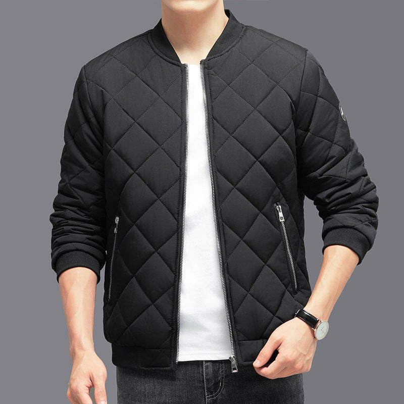 Khaki thickened quilted winter bomber jacket with velvet lining, casual baseball style by My Store