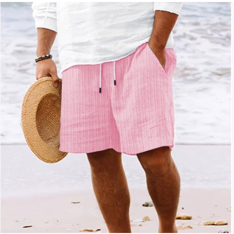 Men's Striped Bamboo Cotton Summer Shorts - Drawstring Casual