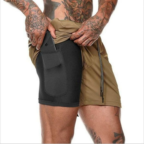 Herren 2 in 1 Laufshorts Jogging Fitnessstudios Fitness Training Schnelltrocknend