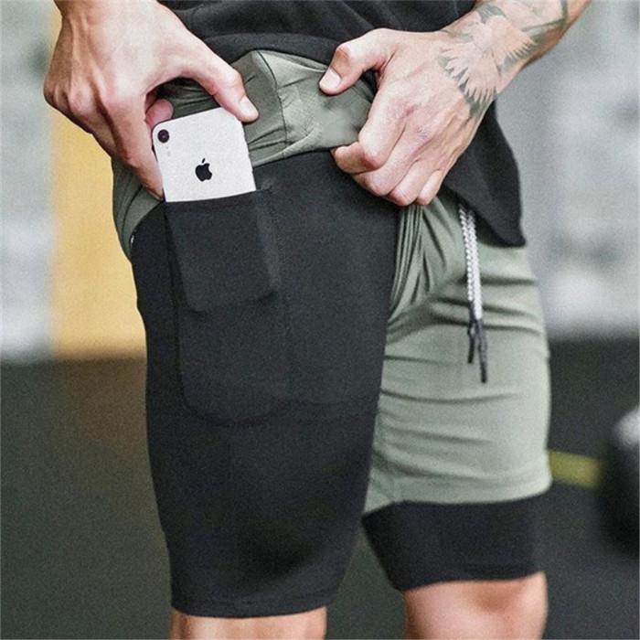 Herren 2 in 1 Laufshorts Jogging Fitnessstudios Fitness Training Schnelltrocknend