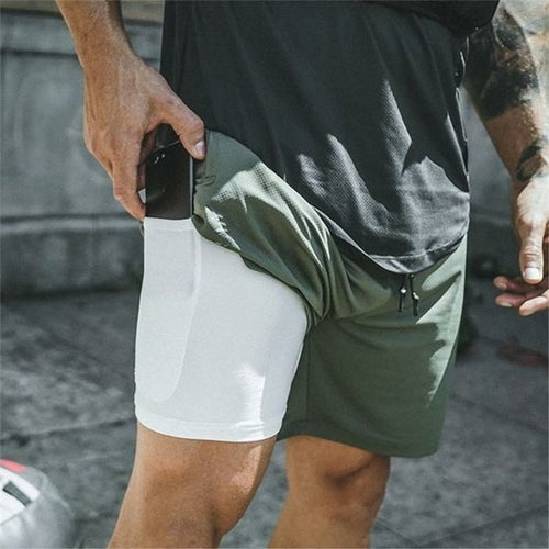 Herren 2 in 1 Laufshorts Jogging Fitnessstudios Fitness Training Schnelltrocknend