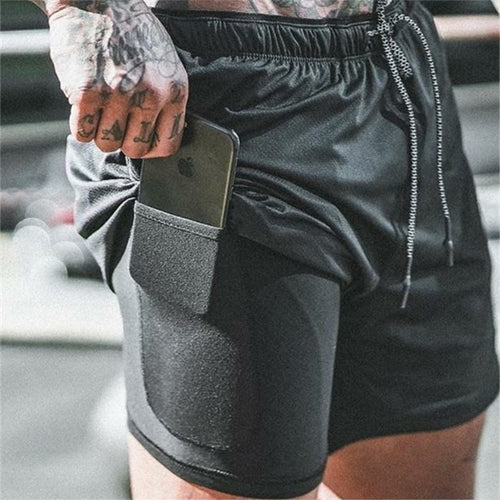 Herren 2 in 1 Laufshorts Jogging Fitnessstudios Fitness Training Schnelltrocknend